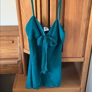 Teal spaghetti strap tank with sheer midsection